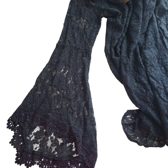 NEW Francesca’s Dress Blue Lace Long Trumpet/Bell Sleeve Lined Tunic NWT XS - Picture 5 of 6